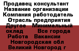 Продавец-консультант › Название организации ­ Компания-работодатель › Отрасль предприятия ­ Другое › Минимальный оклад ­ 1 - Все города Работа » Вакансии   . Новгородская обл.,Великий Новгород г.